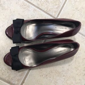 Liz Claiborne burgundy patent leather peep toe pumps